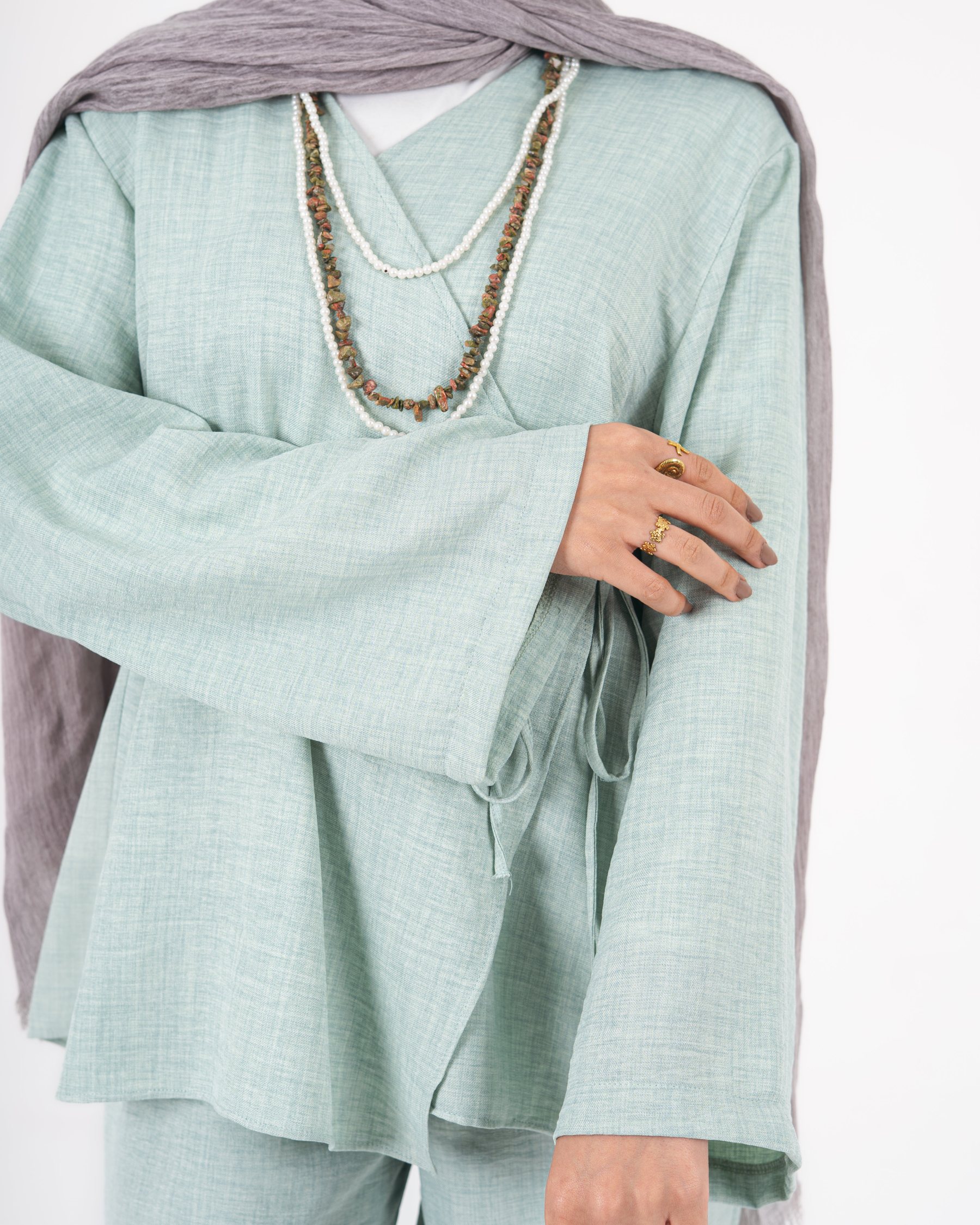 Linen Cardigan in Mint Green
